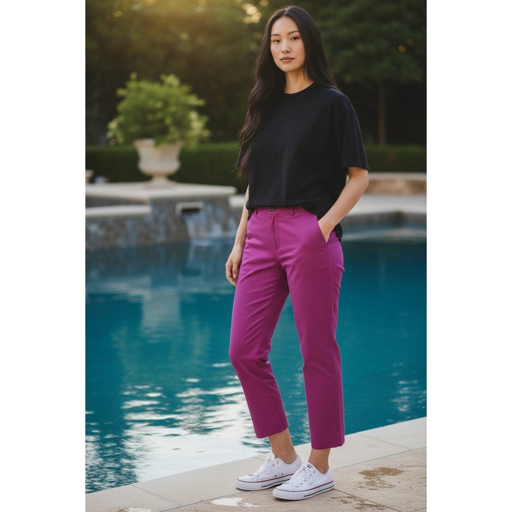 Talbots Magenta The Perfect Crop Curvy Pants Womens 4P Purple Ankle Trousers